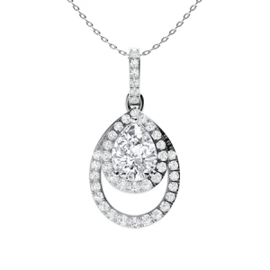 Tryssa Lab-Created Diamond White Gold 3 Prong Drop Pendant Necklace