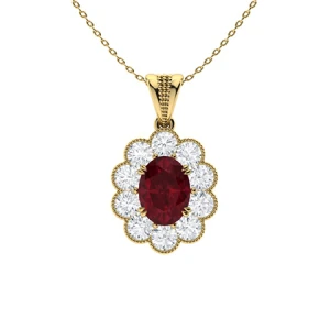 Prasheila Natural Ruby Yellow Gold Double Prong  Necklace