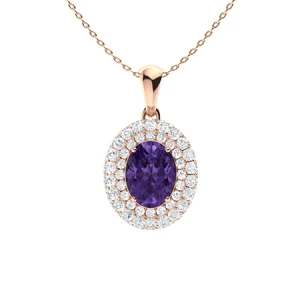 Quetzalli Amethyst Rose Gold 4 Prong Birthstone Diamond Pendant Necklace