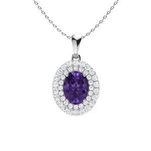 Quetzalli Amethyst Platinum 4 Prong Birthstone Diamond Pendant Necklace