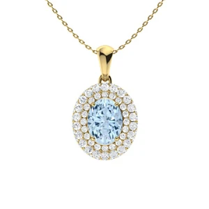 Varnika Aquamarine Yellow Gold 4 Prong Gemstone Necklace