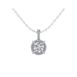 Tejasvi Lab-Created Diamond White Gold 4 Prong Halo Pendant Necklace