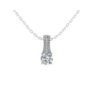 Trana Lab-Created Diamond White Gold 4 Prong Halo Pendant Necklace
