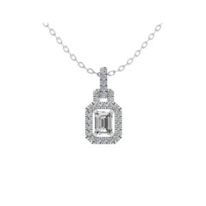 Thayden 0.50 - 2.50 Carat Natural Diamond Emerald cut 4 Prong  Halo Pendant Necklace
