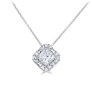 Taresa Lab-Created Diamond Yellow Gold 4 Claw Set Halo Pendant Necklace