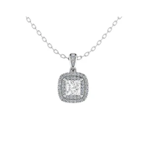 Trudie Lab-Created Diamond White Gold 4 Prong Halo Pendant Necklace