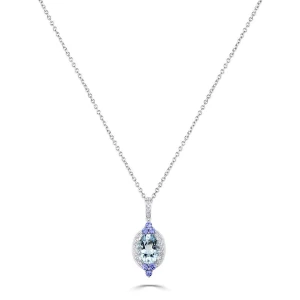 Qanaat Aquamarine Platinum 4 Prong  Necklace