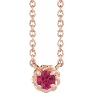 Petaline Natural Ruby Rose Gold 4 Claw Set  Necklace
