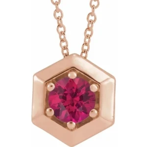 Persimmon Natural Ruby Rose Gold 6 Prong  Necklace