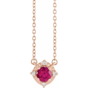 Persefoni Natural Ruby Rose Gold 4 Prong  Necklace