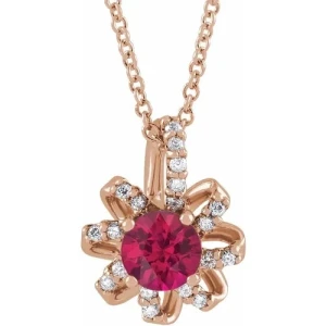 Phaidra Natural Ruby Rose Gold 4 Prong  Necklace