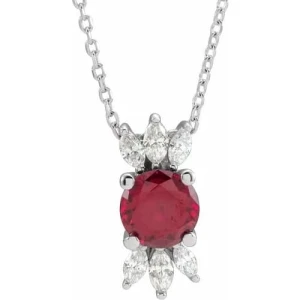 Phoolan Natural Ruby White Gold 4 Prong  Necklace