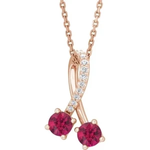 Perle Natural Ruby Rose Gold 4 Prong  Necklace