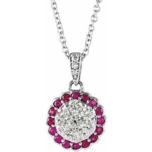 Perouze Natural Ruby White Gold Shared Prong  Necklace