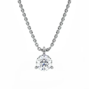 Quenyeve Natural Diamond Silver 3 Prong Solitaire Pendant Necklace