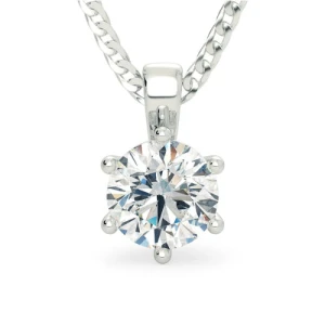 Queniua Natural Diamond Silver 6 Prong Solitaire Pendant Necklace