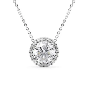 Tisha Natural Diamond White Gold 4 Prong Halo Pendant Necklace