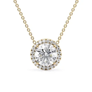 Tisha Natural Diamond Yellow Gold 4 Prong Halo Pendant Necklace