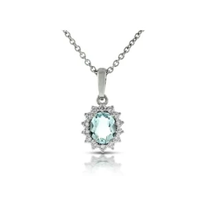 Pomana 0.75 Carat Aquamarine Oval cut 4 Prong  Halo Pendant Necklace