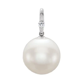 12.00 MM Round Fresh Water Pearl And Natural Diamond Set Pendant
