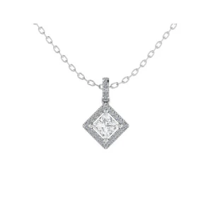 Tesslyn Lab-Created Diamond Platinum 4 Prong Halo Pendant Necklace