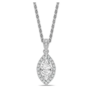 Teela Lab-Created Diamond Yellow Gold 4 Prong Halo Pendant Necklace