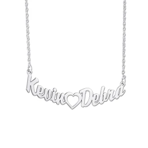 Kevin Silver By Side Name Heart Center Designer Pendant Necklace