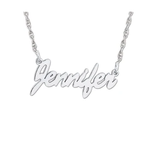 Jennifer Silver Script Name Plate Designer Pendant Necklace