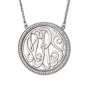 Tommy Lab-Created Diamond Silver Bezel Set Designer Pendant Necklace
