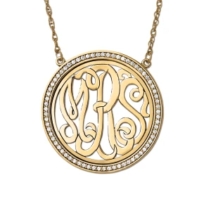 Tommy Lab-Created Diamond Yellow Gold Bezel Set Designer Pendant Necklace