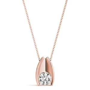 Rionne Natural Diamond Rose Gold Semi Bezel Solitaire Pendant Necklace
