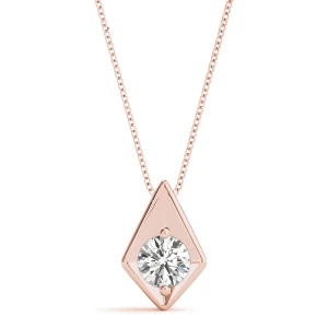 Robee Natural Diamond Rose Gold 2 Prong Solitaire Pendant Necklace