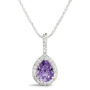 Taisha Amethyst Yellow Gold 3 Prong Halo Pendant Necklace