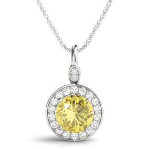 Twillian 0.50 - 3.00 Carat Yellow Diamond Round cut 4 Prong  Halo Pendant Necklace
