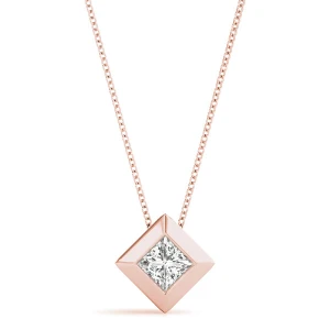 Robynette Natural Diamond Rose Gold Bezel Set Solitaire Pendant Necklace