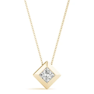 Robynette Natural Diamond Yellow Gold Bezel Set Solitaire Pendant Necklace