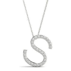 Stanley Lab-Created White Gold Prong Set  Diamond Initial Necklace