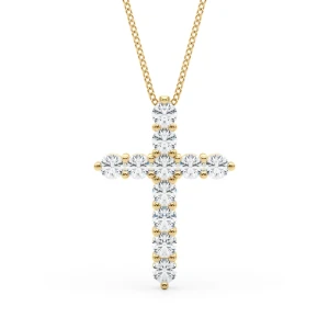 Venna Natural Diamond Yellow Gold Shared Prong Cross Pendant Necklace