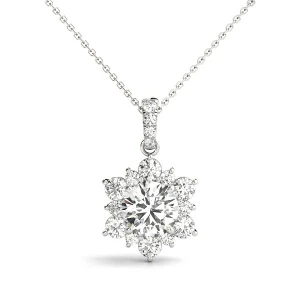 Valynn Natural Diamond Round cut 4 Prong Set  Halo Pendant Necklace