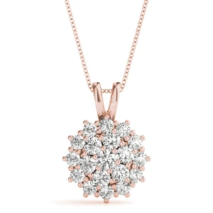 Hines Lab Grown Diamond Rose Gold Pave Set  Cluster Pendant Necklace