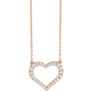 Prascovia Natural Diamond Rose Gold Pave Set Heart Necklace