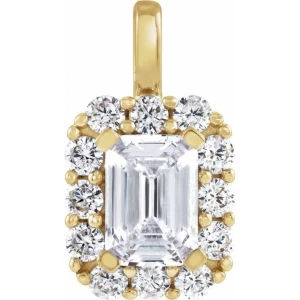 Jerin Natural Diamond Yellow Gold 4 Prong Halo Pendant Necklace