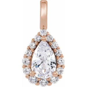 Jenolin Lab-Created Diamond Rose Gold 3 Prong Halo Pendant Necklace