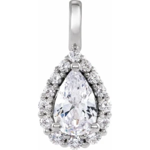 Jenolin Lab-Created Diamond Platinum 3 Prong Halo Pendant Necklace