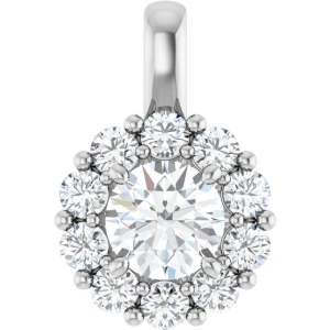 Jonitta Lab-Created Diamond White Gold 4 Prong Halo Pendant Necklace