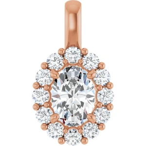 Jonita Natural Diamond Rose Gold 4 Prong Halo Pendant Necklace
