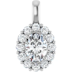 Jonita Natural Diamond Platinum 4 Prong Halo Pendant Necklace