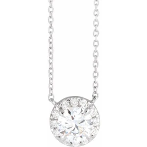 Jebita Natural Diamond White Gold 4 Prong Halo Pendant Necklace