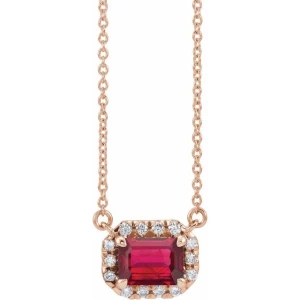 Jerlin Natural Ruby Rose Gold 4 Prong Halo Pendant Necklace
