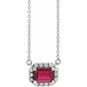 Jerlin Natural Ruby White Gold 4 Prong Halo Pendant Necklace